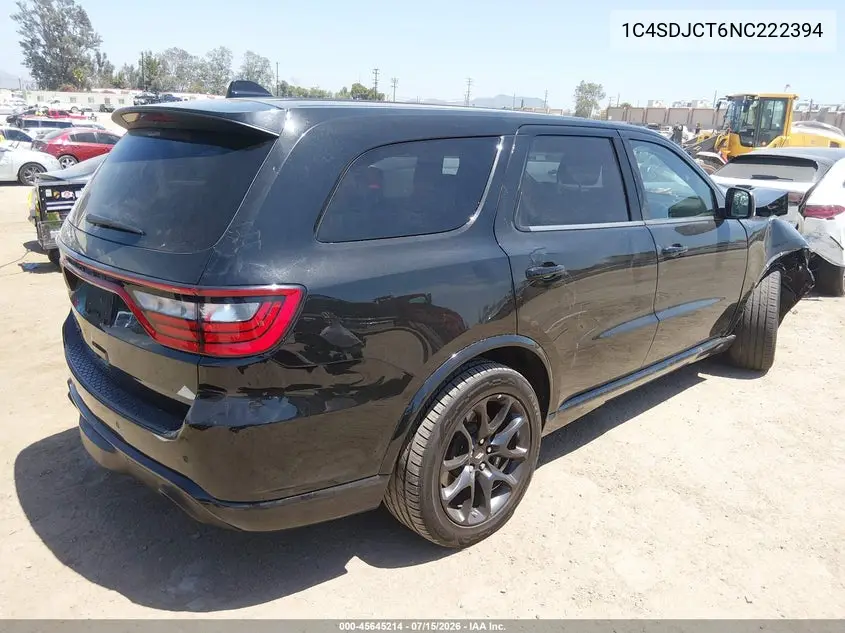 2022 Dodge Durango R/T Awd VIN: 1C4SDJCT6NC222394 Lot: 45645214