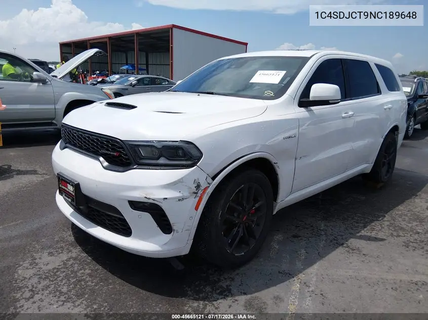 2022 Dodge Durango R/T Plus Awd VIN: 1C4SDJCT9NC189648 Lot: 45665121