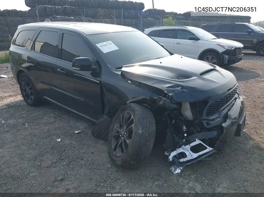 2022 Dodge Durango R/T Awd VIN: 1C4SDJCT7NC206351 Lot: 45666738
