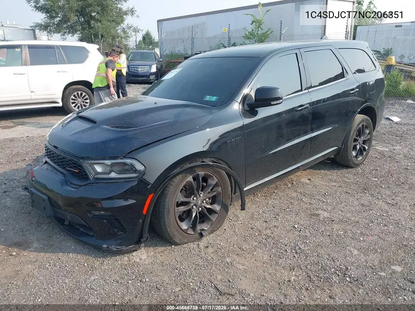 2022 Dodge Durango R/T Awd VIN: 1C4SDJCT7NC206351 Lot: 45666738