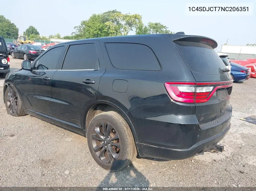 2022 Dodge Durango R/T Awd VIN: 1C4SDJCT7NC206351 Lot: 45666738