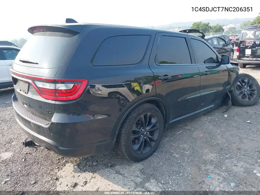 2022 Dodge Durango R/T Awd VIN: 1C4SDJCT7NC206351 Lot: 45666738