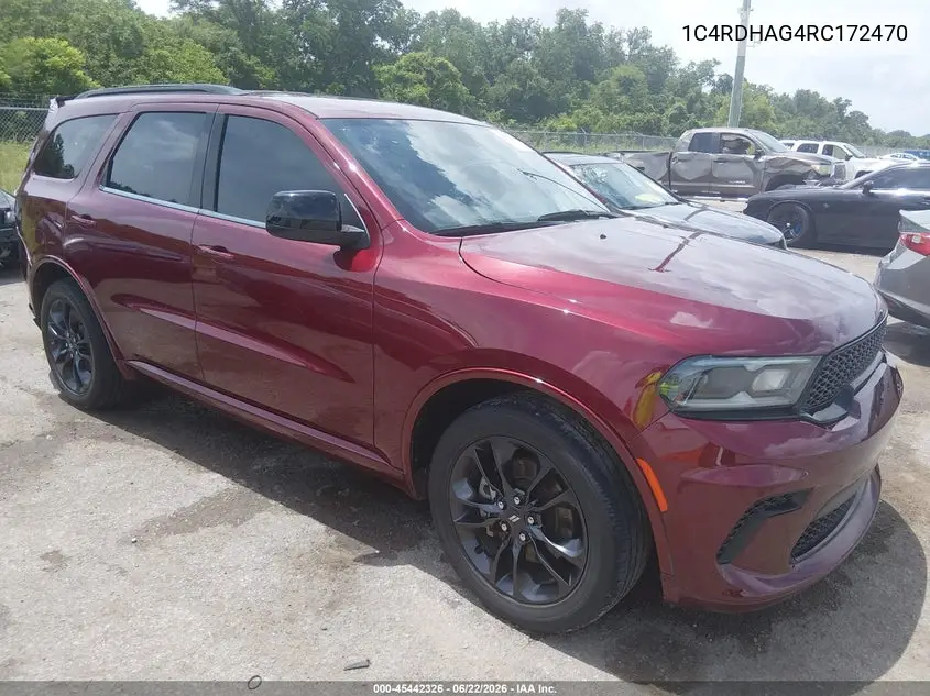 2024 Dodge Durango Sxt Rwd VIN: 1C4RDHAG4RC172470 Lot: 45442326