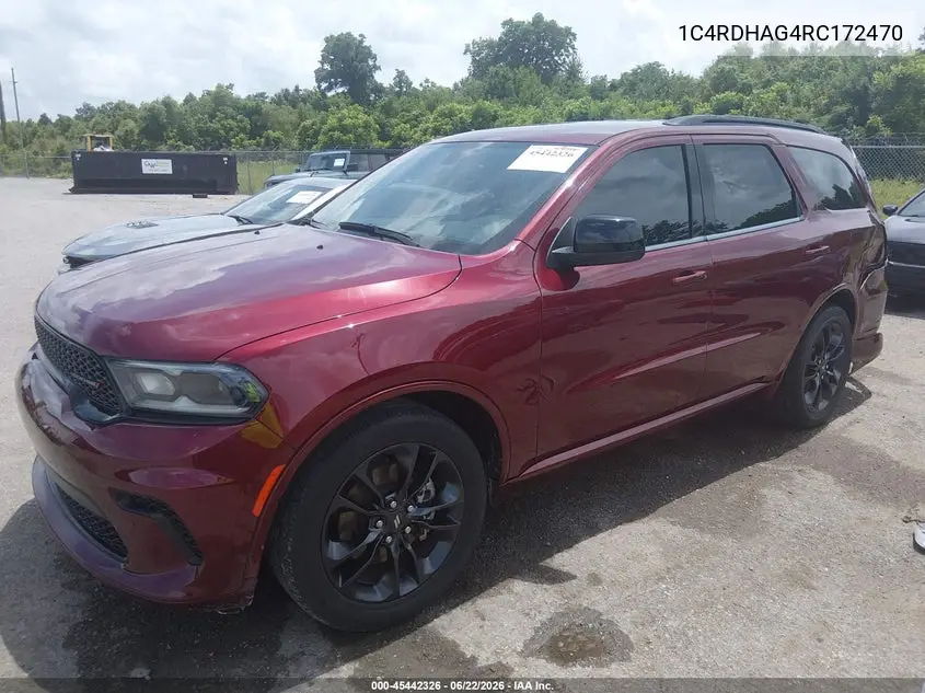 2024 Dodge Durango Sxt Rwd VIN: 1C4RDHAG4RC172470 Lot: 45442326