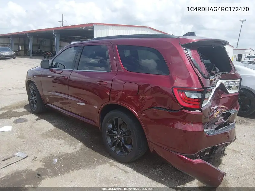 2024 Dodge Durango Sxt Rwd VIN: 1C4RDHAG4RC172470 Lot: 45442326