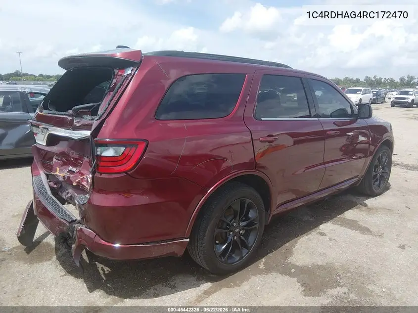 2024 Dodge Durango Sxt Rwd VIN: 1C4RDHAG4RC172470 Lot: 45442326