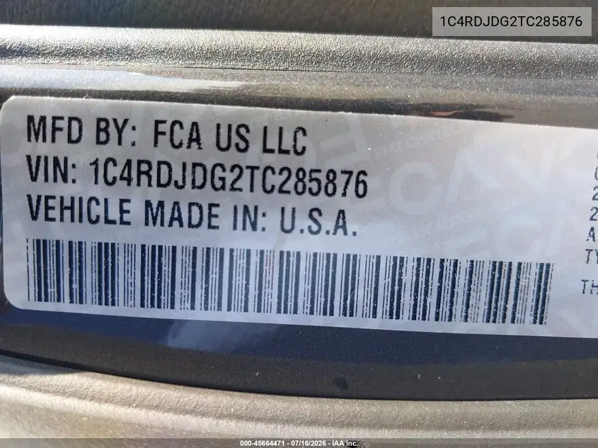 2026 Dodge Durango Gt Awd VIN: 1C4RDJDG2TC285876 Lot: 45664471