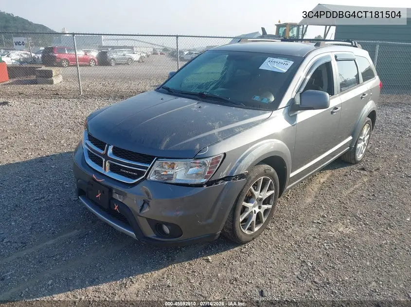2012 Dodge Journey Sxt VIN: 3C4PDDBG4CT181504 Lot: 45592910