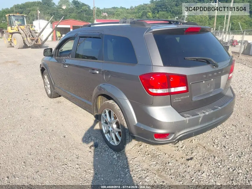 2012 Dodge Journey Sxt VIN: 3C4PDDBG4CT181504 Lot: 45592910