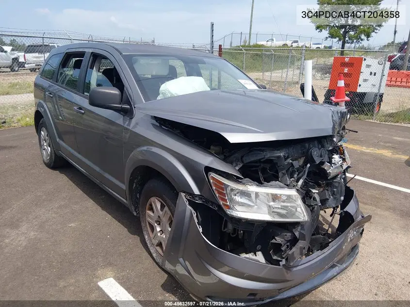2012 Dodge Journey Se/Avp VIN: 3C4PDCAB4CT204358 Lot: 45632597