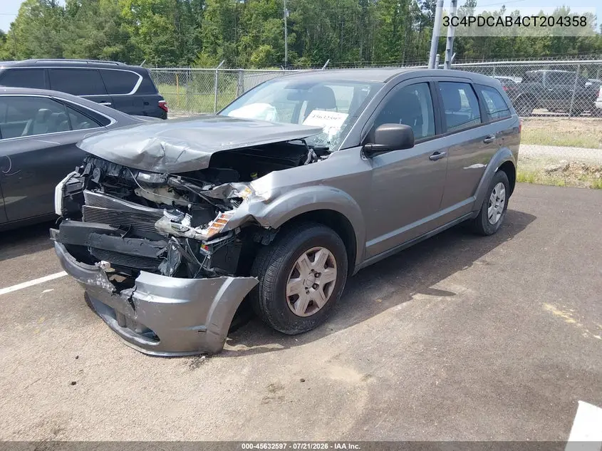 2012 Dodge Journey Se/Avp VIN: 3C4PDCAB4CT204358 Lot: 45632597