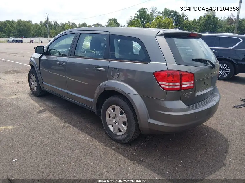 2012 Dodge Journey Se/Avp VIN: 3C4PDCAB4CT204358 Lot: 45632597