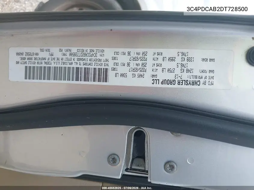 2013 Dodge Journey American Value Pkg/Se VIN: 3C4PDCAB2DT728500 Lot: 45552825