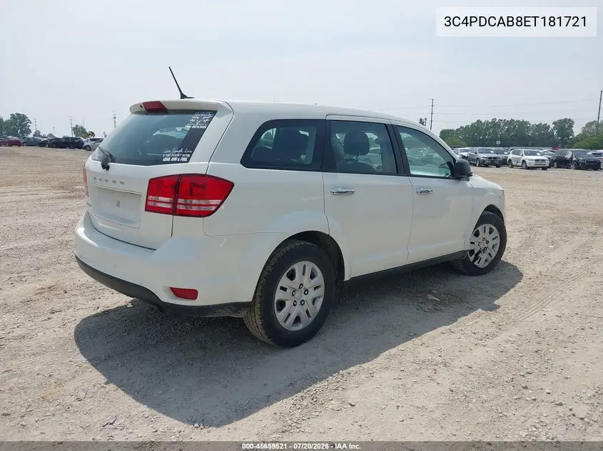 2014 Dodge Journey American Value Pkg VIN: 3C4PDCAB8ET181721 Lot: 45659521