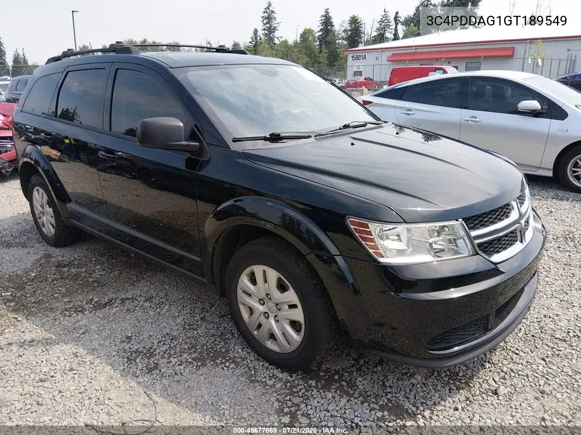 2016 Dodge Journey Se VIN: 3C4PDDAG1GT189549 Lot: 45677669
