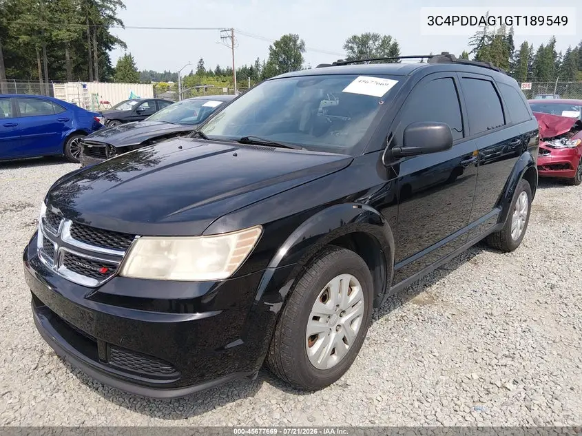 2016 Dodge Journey Se VIN: 3C4PDDAG1GT189549 Lot: 45677669
