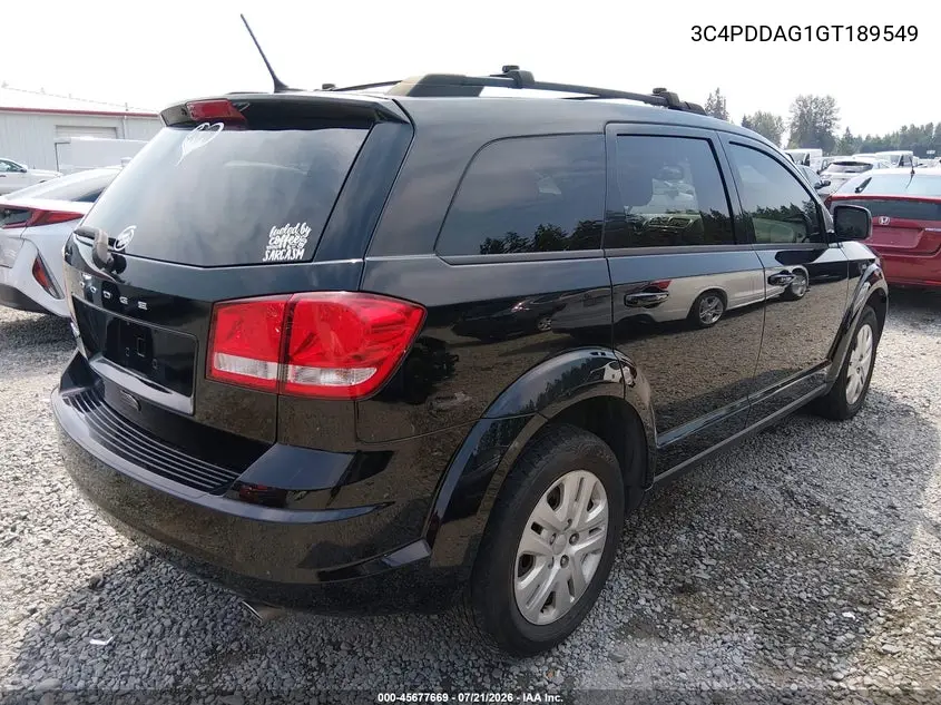 2016 Dodge Journey Se VIN: 3C4PDDAG1GT189549 Lot: 45677669