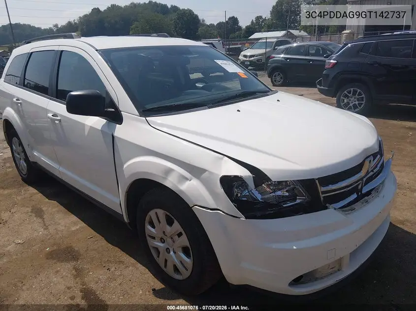 2016 Dodge Journey Se VIN: 3C4PDDAG9GT142737 Lot: 45681076
