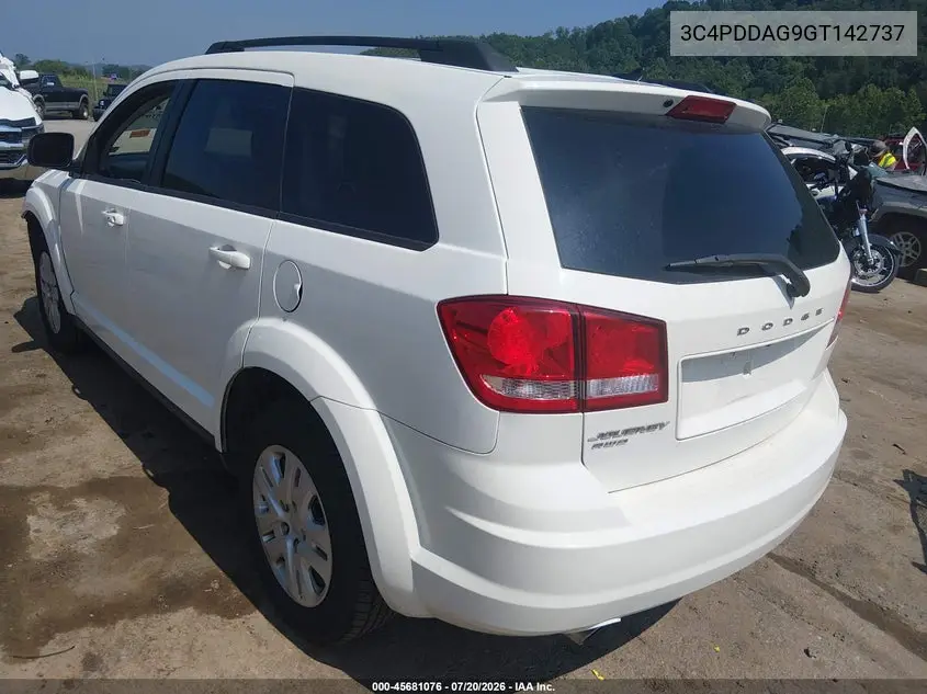 2016 Dodge Journey Se VIN: 3C4PDDAG9GT142737 Lot: 45681076