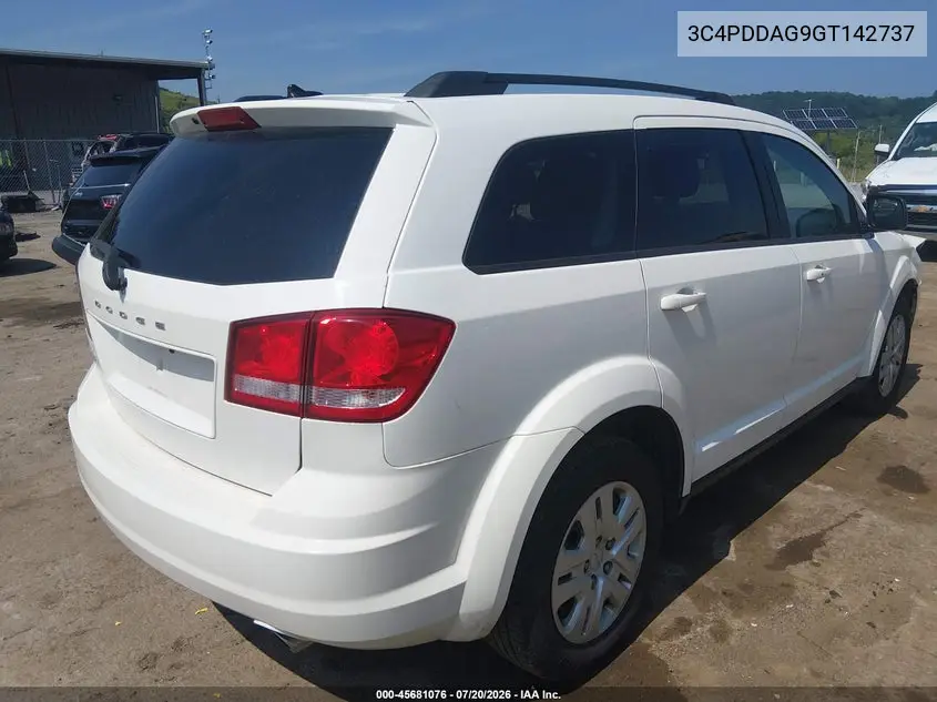 2016 Dodge Journey Se VIN: 3C4PDDAG9GT142737 Lot: 45681076