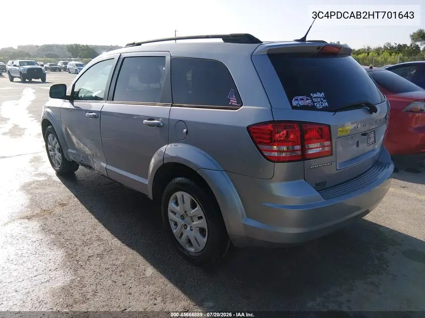 2017 Dodge Journey Se VIN: 3C4PDCAB2HT701643 Lot: 45666889