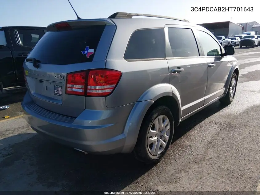 2017 Dodge Journey Se VIN: 3C4PDCAB2HT701643 Lot: 45666889