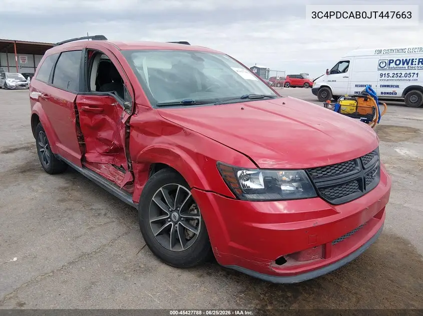 2018 Dodge Journey Se VIN: 3C4PDCAB0JT447663 Lot: 45427788