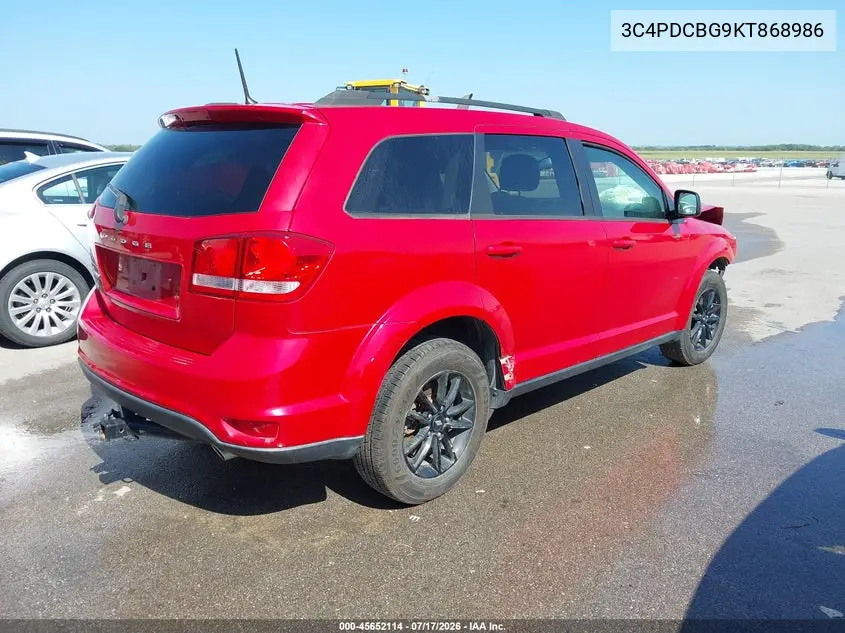 2019 Dodge Journey Se VIN: 3C4PDCBG9KT868986 Lot: 45652114