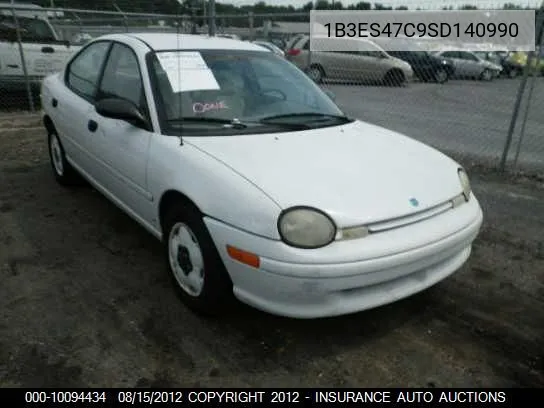 1995 Dodge Neon VIN: 1B3ES47C9SD140990 Lot: 10094434