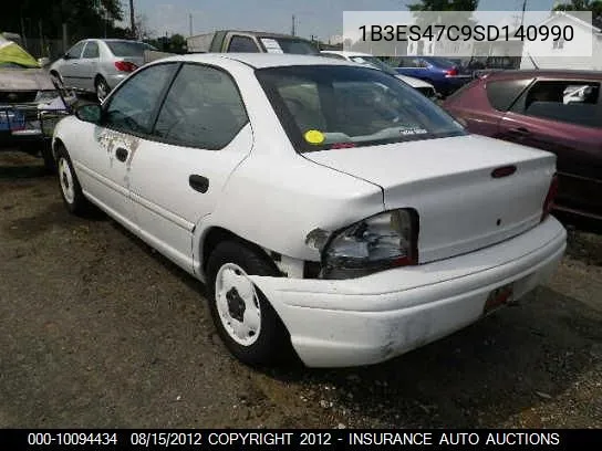 1995 Dodge Neon VIN: 1B3ES47C9SD140990 Lot: 10094434