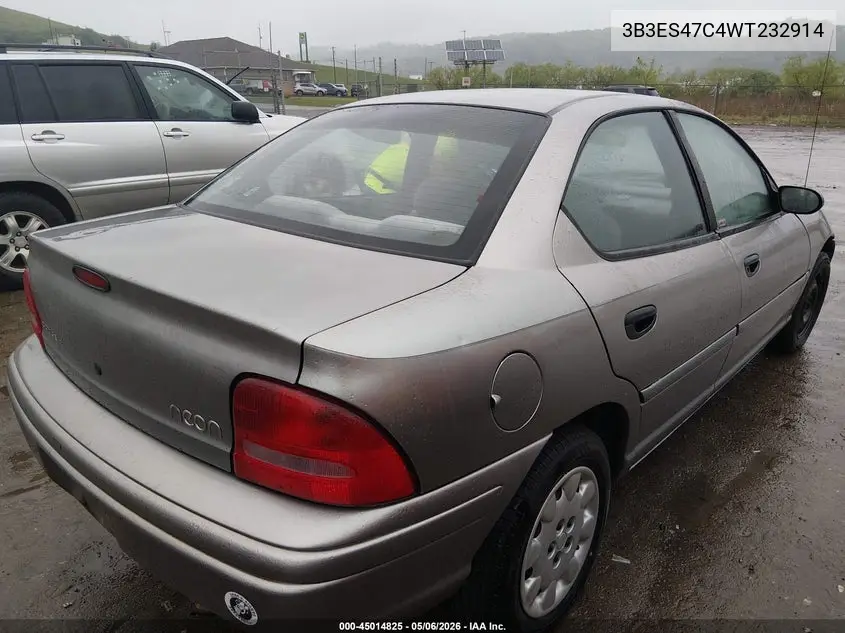 1998 Dodge Neon Competition/Highline VIN: 3B3ES47C4WT232914 Lot: 45014825