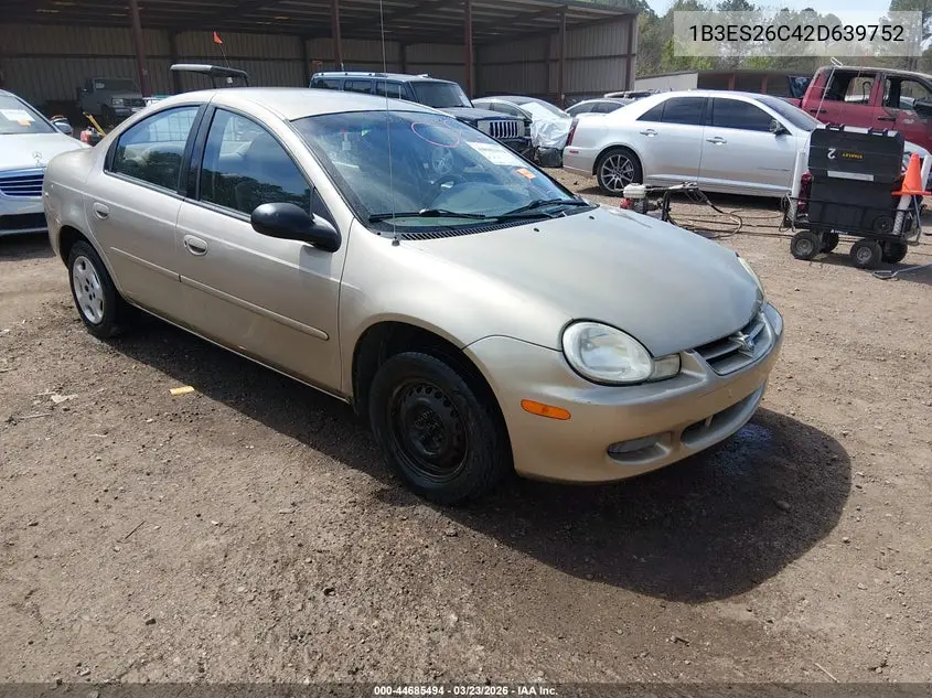 2002 Dodge Neon VIN: 1B3ES26C42D639752 Lot: 44685494