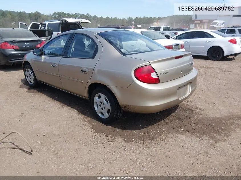 2002 Dodge Neon VIN: 1B3ES26C42D639752 Lot: 44685494