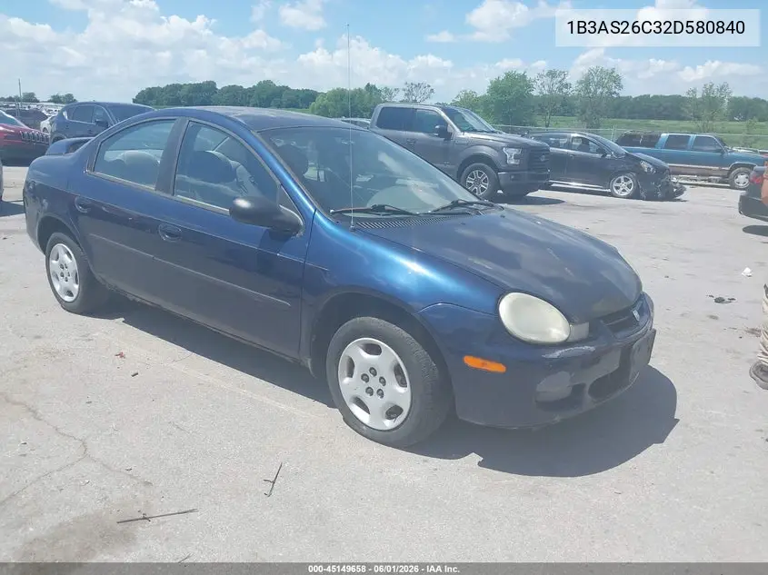2002 Dodge Neon VIN: 1B3AS26C32D580840 Lot: 45149658
