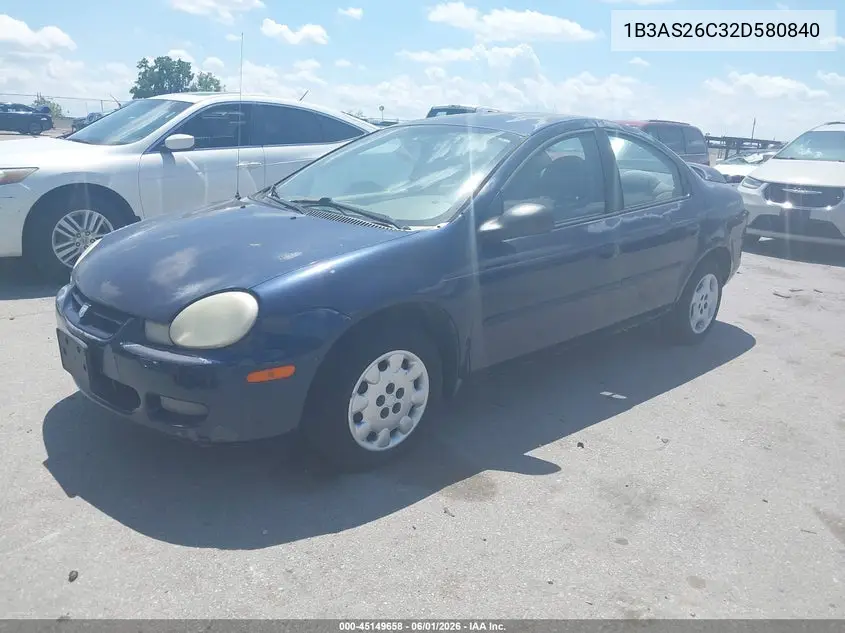 2002 Dodge Neon VIN: 1B3AS26C32D580840 Lot: 45149658