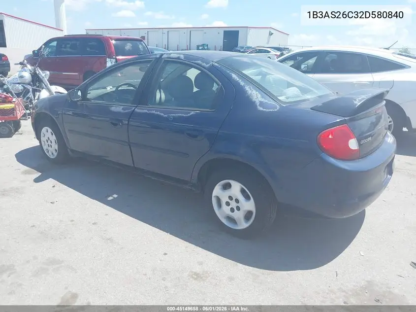 2002 Dodge Neon VIN: 1B3AS26C32D580840 Lot: 45149658