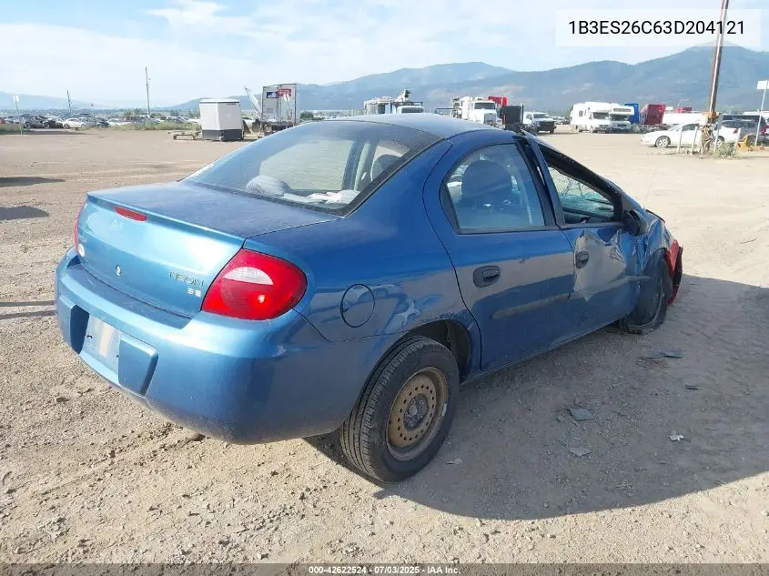 2003 Dodge Neon Se VIN: 1B3ES26C63D204121 Lot: 42622524