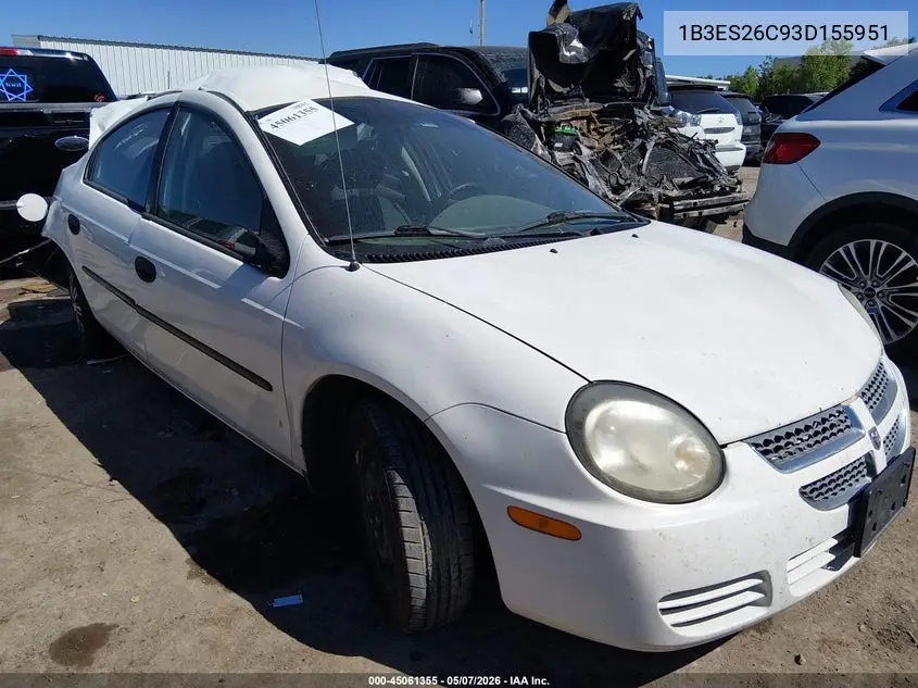 2003 Dodge Neon Se VIN: 1B3ES26C93D155951 Lot: 45061355
