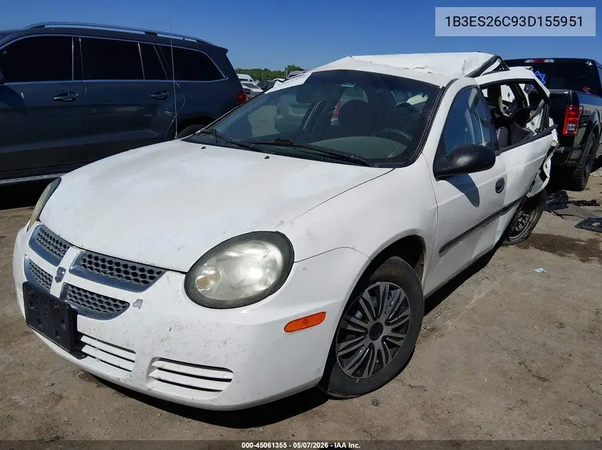2003 Dodge Neon Se VIN: 1B3ES26C93D155951 Lot: 45061355