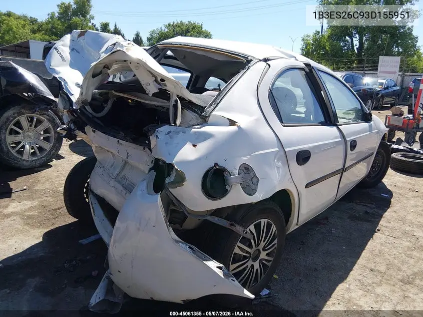 2003 Dodge Neon Se VIN: 1B3ES26C93D155951 Lot: 45061355