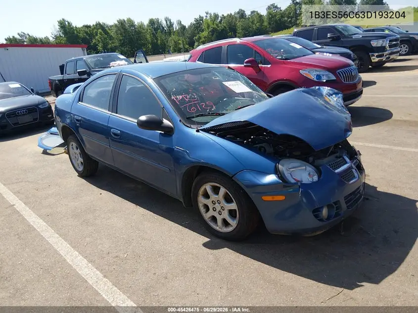 2003 Dodge Neon Sxt VIN: 1B3ES56C63D193204 Lot: 45426475