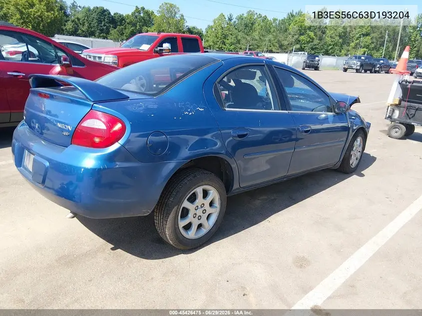 2003 Dodge Neon Sxt VIN: 1B3ES56C63D193204 Lot: 45426475
