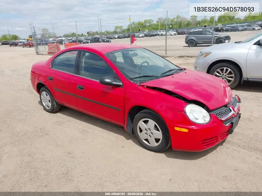 2004 Dodge Neon Se VIN: 1B3ES26C94D578093 Lot: 45049185