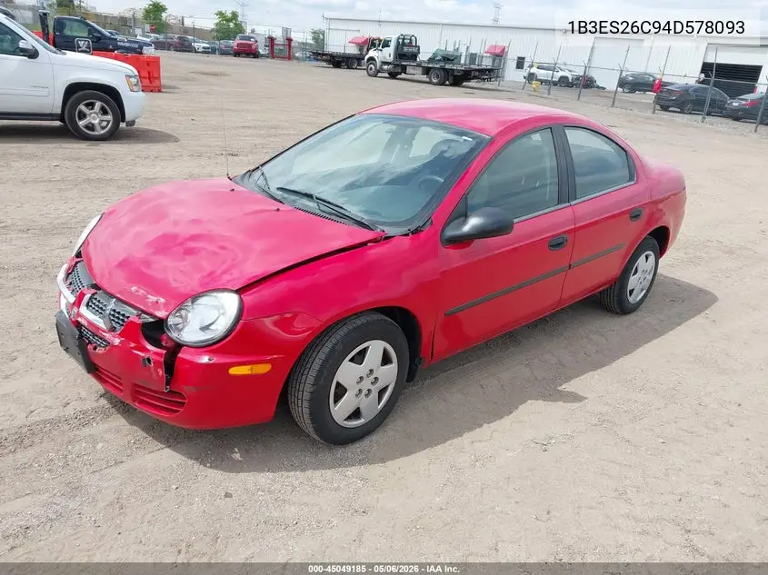 2004 Dodge Neon Se VIN: 1B3ES26C94D578093 Lot: 45049185