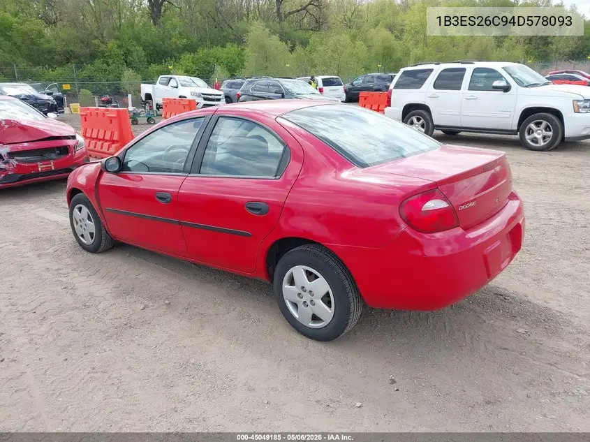 2004 Dodge Neon Se VIN: 1B3ES26C94D578093 Lot: 45049185