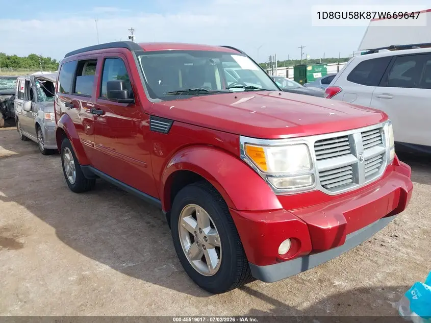 2007 Dodge Nitro Slt/Rt VIN: 1D8GU58K87W669647 Lot: 45519017