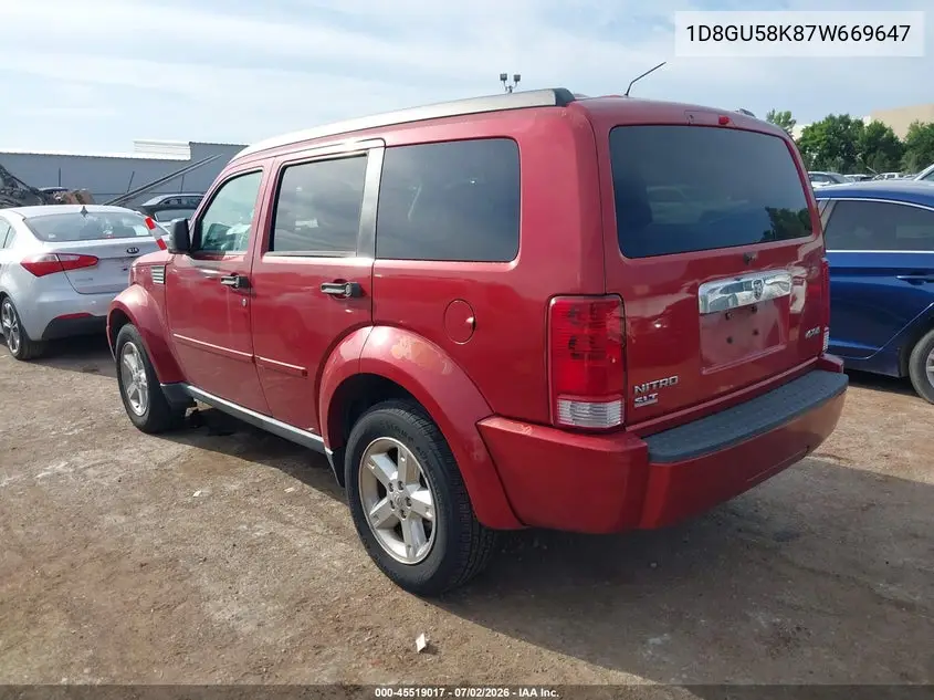 2007 Dodge Nitro Slt/Rt VIN: 1D8GU58K87W669647 Lot: 45519017