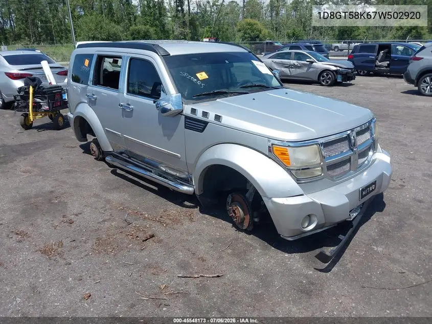 2007 Dodge Nitro Slt/Rt VIN: 1D8GT58K67W502920 Lot: 45548173