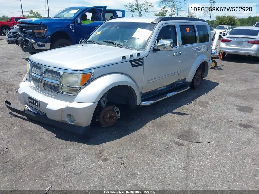 2007 Dodge Nitro Slt/Rt VIN: 1D8GT58K67W502920 Lot: 45548173