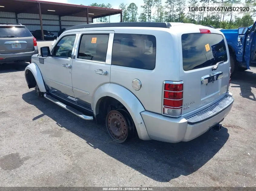 2007 Dodge Nitro Slt/Rt VIN: 1D8GT58K67W502920 Lot: 45548173